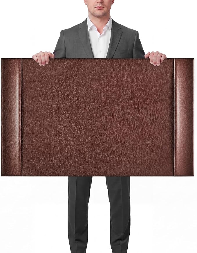30 x 18 Inch Leather Desk Pad Protector with Side Rails, Executive Office Desk Mat for Home Workspace, Writing Surface, Mouse & Keyboard Pad, Elegant Gift for Men Dad Husband (Brown)