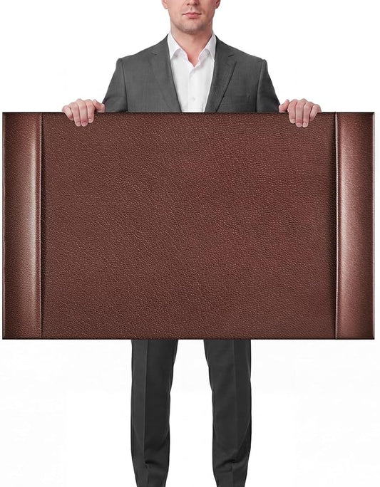 30 x 18 Inch Leather Desk Pad Protector with Side Rails, Executive Office Desk Mat for Home Workspace, Writing Surface, Mouse & Keyboard Pad, Elegant Gift for Men Dad Husband (Brown)