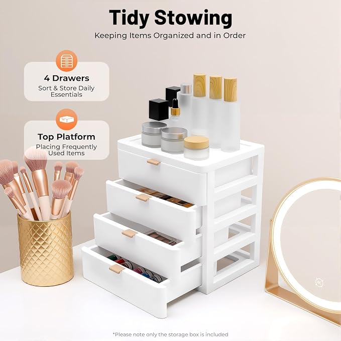 Modern Desktop Organizer, Drawer Storage Box, Desk Organizer White, Office Desk Tidy, Minimalist Storage Solution, Smooth Slide Drawer, Home Office Vanity Study, Durable Multi Use