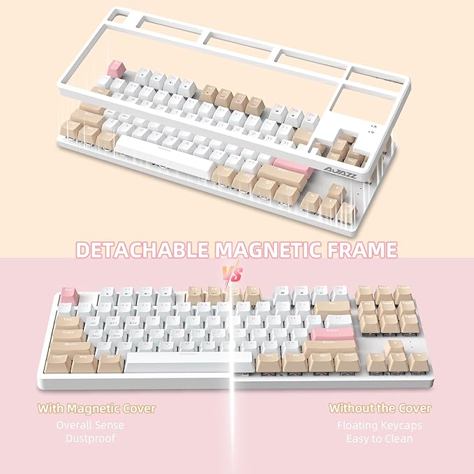 A.JAZZ Wireless Mechanical Keyboard, 87 Keys TKL Hot Swappable Bluetooth Gaming Keyboard, Dual Mode BT5.0/2.4G with Detachable Frame, USB Hub OEM Keycaps Custom Keyboard for Office Gaming(Blue Switch)