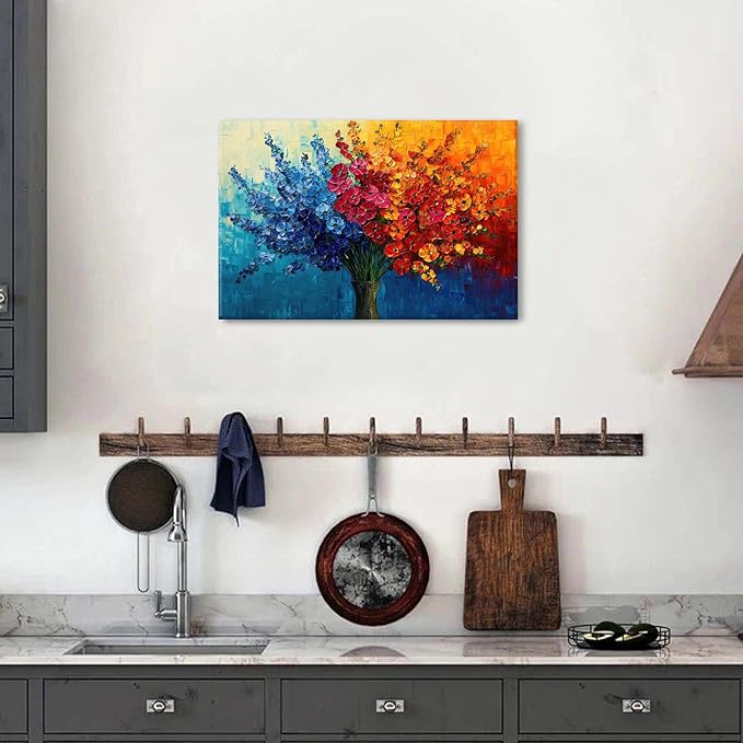 Abstract Floral Wall Art Botanical Wildflowers Bouquet Wall Decor for Bathroom Colorful Daisy Poppy Canvas Print Painting Aesthetic Flower Picture Blossom Plants Artwork Bedroom Home Decoration 16x24"
