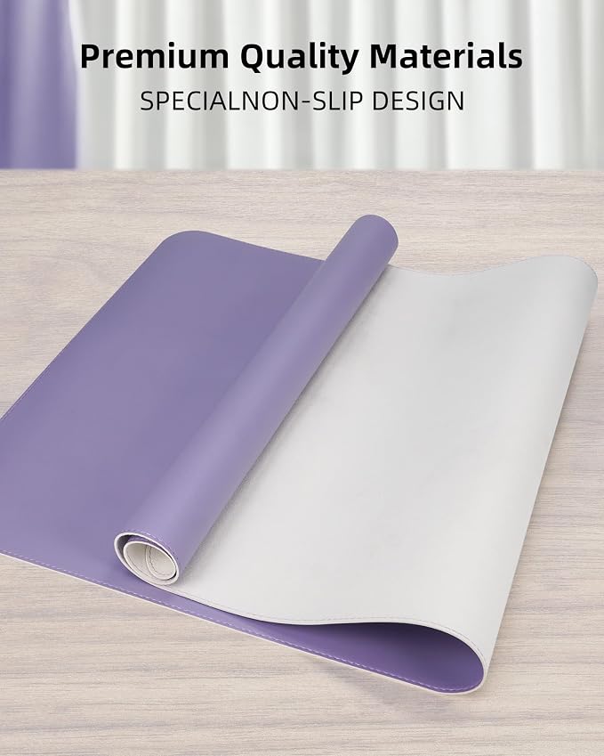 Leather Desk Pad Protector,Desk Mat,Large Mouse Pad, Non-Slip Desk Pad, Waterproof PU Leather Desk Blotter Mat, Desk Cover for Office and Home (Light Purple, 36" x 17")