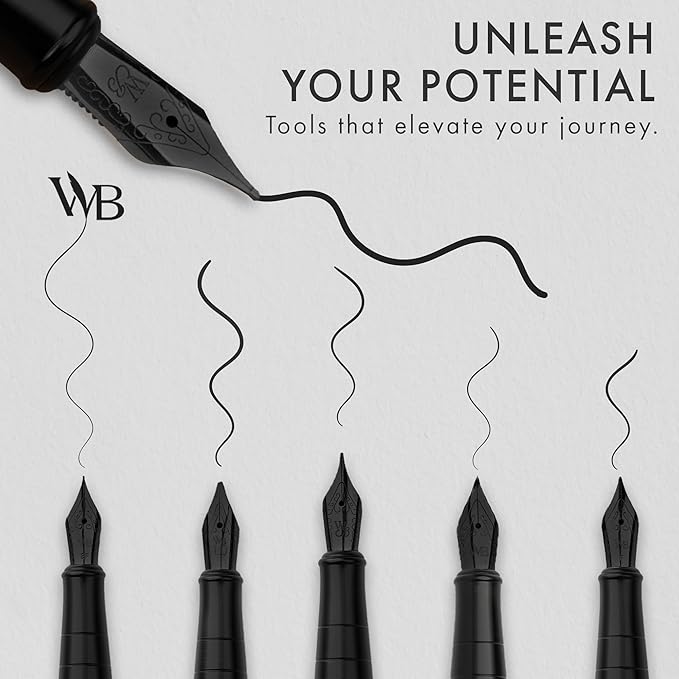 Wordsworth & Black Fountain Pen Gift Set, Includes Ink Bottle, 6 Ink Cartridges, A Refill Converter, 4 Replacement Nibs, Journaling, Calligraphy, Smooth Writing Pens [All Black]