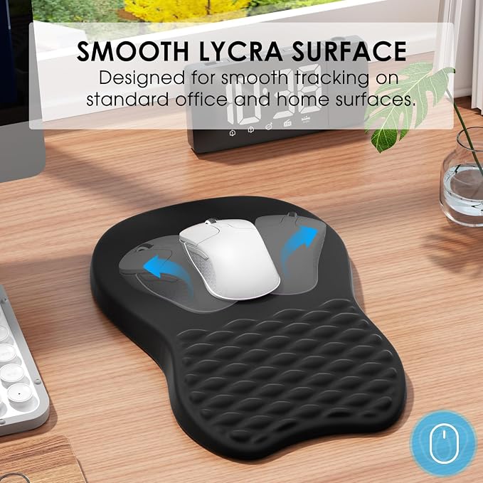 MROCO Ergonomic Mouse Pad with Wrist Support, 11.8 x 7.8 Inch, Black | Memory Foam Wrist Rest Mouse Pad, Non-Slip Base, Smooth Lycra Surface for Office & Home, Comfortable Wrist Support