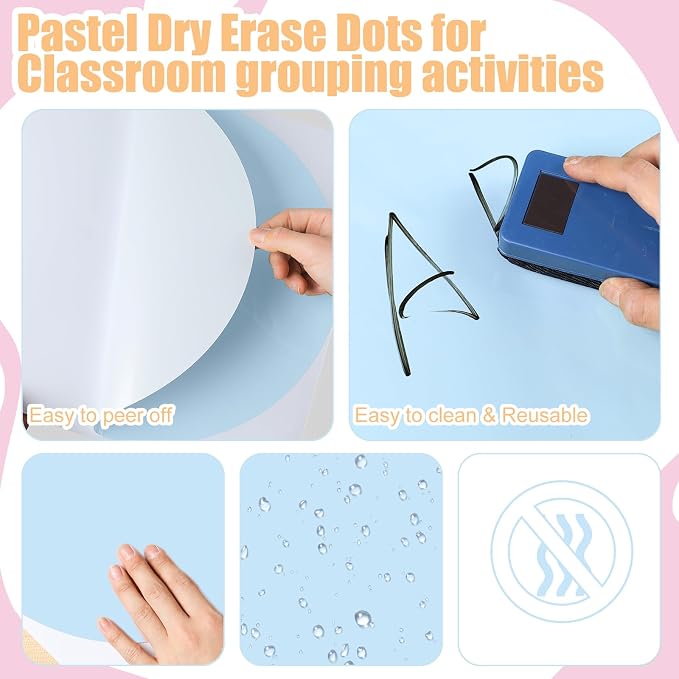 Ireer 12 Pcs 13 '' Dry Erase Dots for Classroom Table Classroom Decor Boho Colorful Stickers for Whiteboard Wall Decor Removable Dry Erase Circles for School Teacher Supplies(Fresh,Pastel Color)