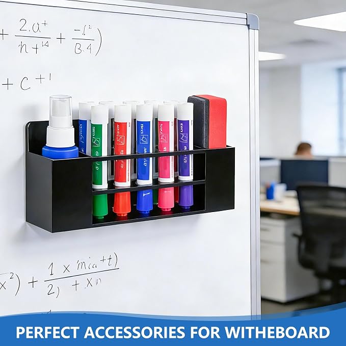Acrylic Magnetic Dry Erase Marker Holder, 10 Slots Black Magnetic Marker Pen Holder, 2PCS Magnet Storage for Whiteboard, Desk Locker Organizer Accessories, Office, Classroom, Home