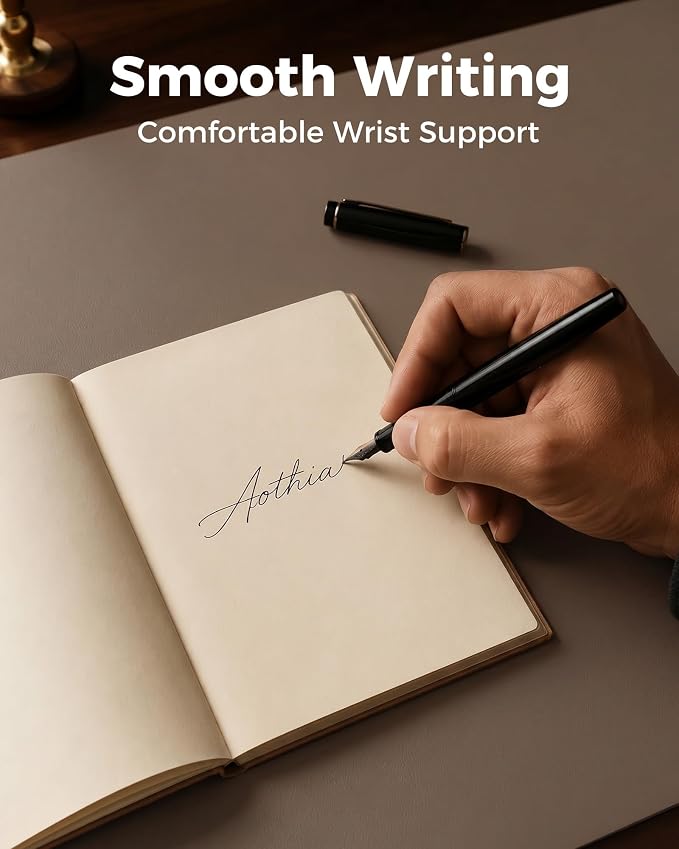 Aothia Dual-Sided Desk Pad - Leather Desk Mat, Natural Cork Desk Pad Protector, Large Mouse Pad for Desk, Waterproof Desk Blotter Pad, Desk Writing Pad for Office Work/Home, Coffee (37.8"x17")