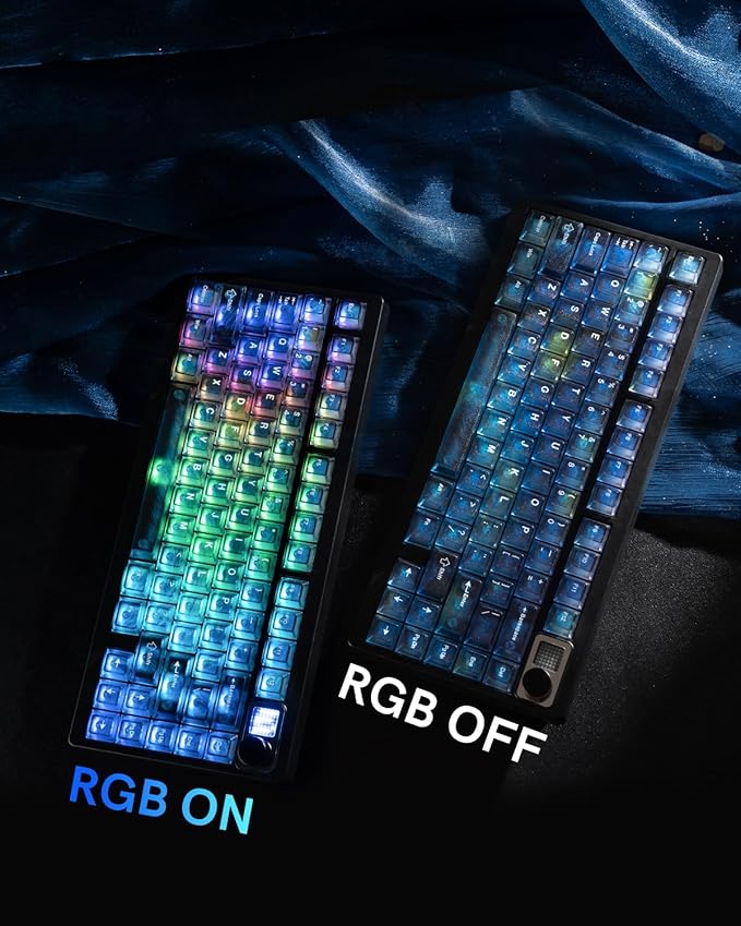 Blue Transparent Keycaps 115 Keys Starry Sky Shine-Through, Cherry Profile PC Keycap Set for MX Switch Mechanical Keyboard, Fits 60% 65% 75% 80% 100% Layouts