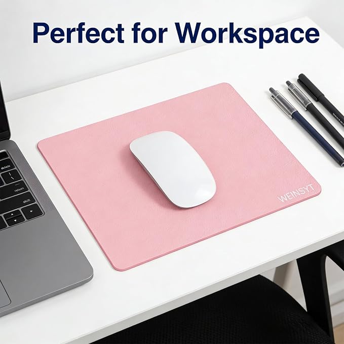 Dual-Sided Desk Protection Mat & Mouse Pad 2-in-1, 10" x 8.3" Waterproof PU Leather Desk Protector for Sticker Crafts, Office & Gaming - Non-Slip Base, Dusty Pink & Baby Blue