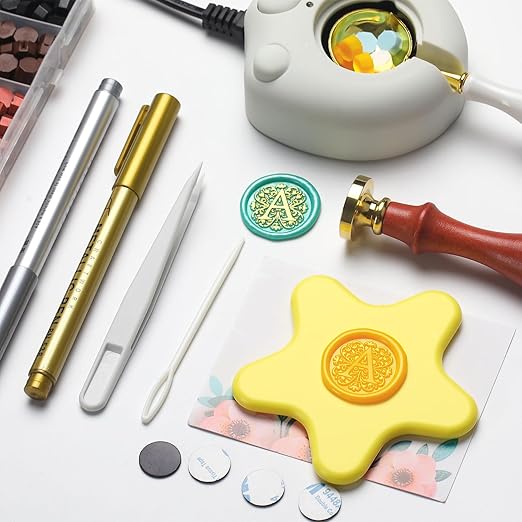 Flower Initial Alphabet E Wax Seal Kit & Eucalyptus Love Sealing Stamp Kit with Wax Stamp Brass Head Ideal for Wedding Invitations Gift Wrapping Christmas (Floral E Kit)
