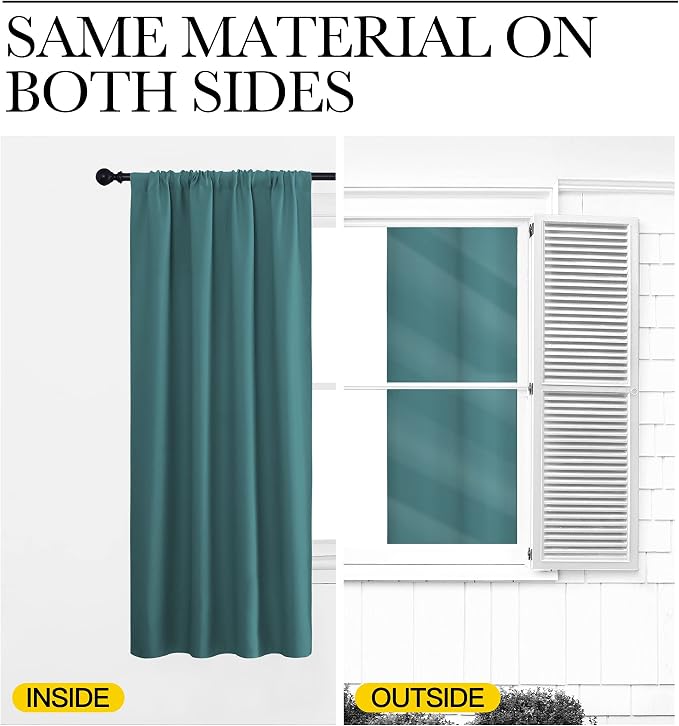 NICETOWN Window Curtains Blackout Drapes - Thermal Insulated Solid Rod Pocket Blackout Curtains/Draperies for Living Room (Sea Teal, One Pair, 52 by 72-Inch)