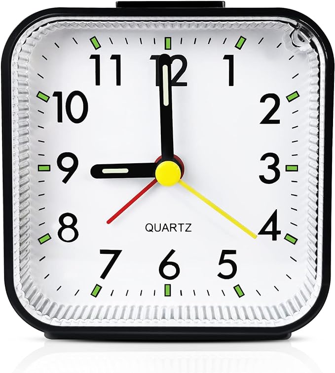 Lamisola Small Analog Travel Alarm Clock, Battery Operated Desk Table Shelf Clock for Kids, Quieter Bedside Alarm Clocks for Bedrooms Bathroom Living Room Kitchen, Black