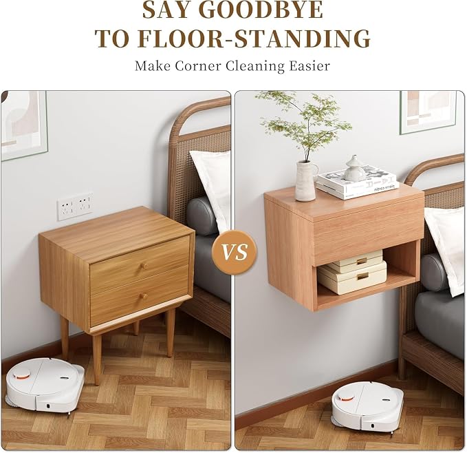 Floating Nightstand, Modern Wall Mounted Bedside Table with Drawer, Wood Bedside Shelf & Desk, End Table Wood Modern Night Stand for Bedroom (T6784876, Set of 1)
