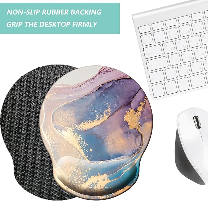Mouse Pad with Wrist Support, Ergonomic Mouse Pad with Memory Foam Wrist Rest Cushion, Non-Slip Rubber Base Gaming Mice Pad for Home Office Computer Laptop, Colorful Marble