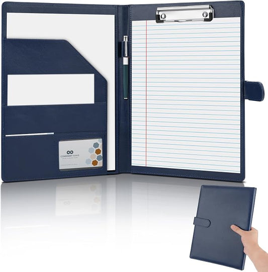 Professional Padfolio,Blue Faux Leather Portfolio Binder | Includes clipboard,business card holder and document storage for office,conference,interviews,resume papers and business use