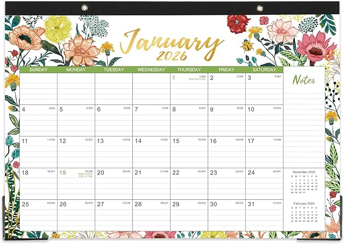 2026 Desk Calendar – Jan 2026 – Dec 2026, 12 Months Large Monthly Desk Calendar 2026, 17" x 12", Desk Pad, Ruled Blocks, To-do List & Notes, Tear Off, Best Desk/Wall Calendar, Beautiful Flowers