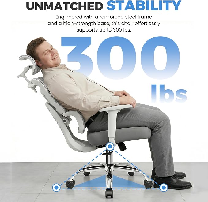 Office Desk Chair, Ergonomic Chairs Comfy with Adjustable Lumbar Support | Zoned Spine Support, Pressure Relief Back Support, Breathable Mesh Computer Chair for Long Workdays, Home Office, Gray