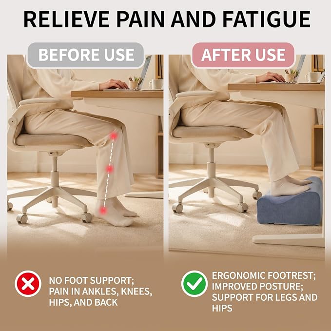 Foot Rest for Under Desk at Work,Curved Ergonomic Footrest for Office, Gray | with Washable Cover and Handle, Non-slip bottom, Support Foot Pillow, Leg Elevation Pillow, Support Feet and Legs for Home