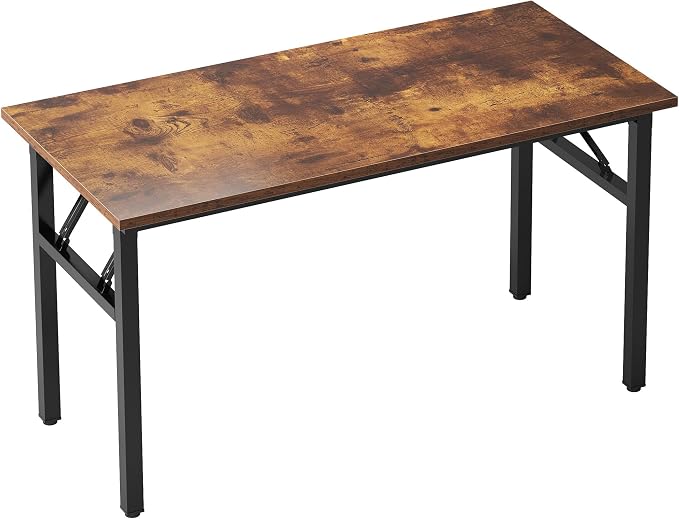 SogesHome Large Folding Computer Desk 62 Inch, No Assembly Home Office Desk, Space Saving Foldable Writing Table with Adjustable Leg Pads, Compact Workstation for Apartment Dorm Study, Rustic Brown