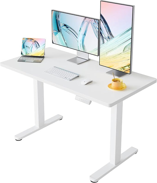 HUANUO Electric Standing Desk, 48 x 28 Inch Height Adjustable Computer Desk with Storage Bag, 4 Height Memory Settings, Sit Stand Up Desk for Home Office, White