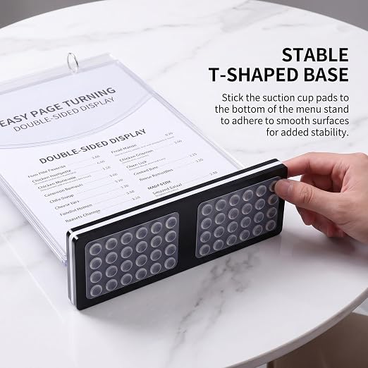 2Pcs Table Flip Menu Holder with 6 Pages Sleeve, 5.5" X 8.5" Tabletop Sign Signage Horizontal Display Stand with Base, Suction Cups, Paper Cutter, Rotating Binders Rack, for Photo, Bar, Job Fair