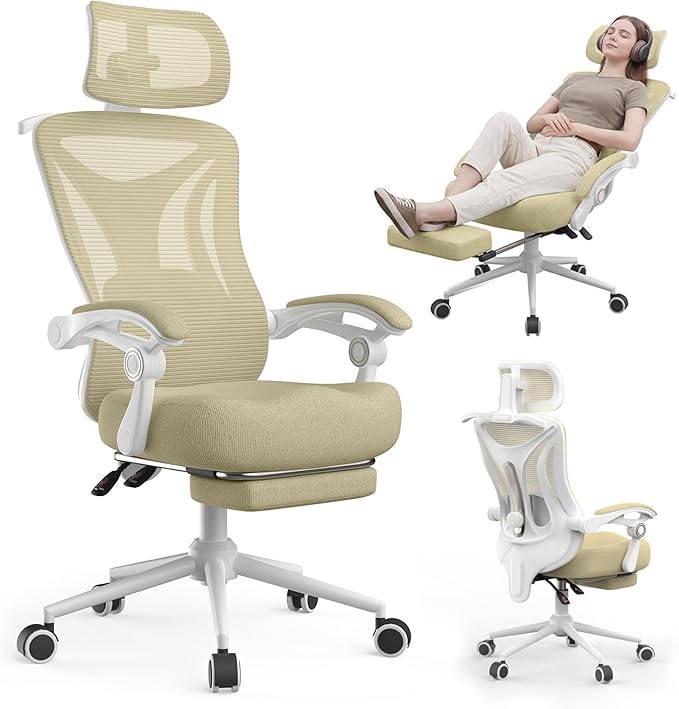 Ergonomic Office Chair - Adjustable Lumbar & Headrest, 90-160° Reclining with Footrest, Breathable Mesh Back - Home Office/Gaming Computer Chair