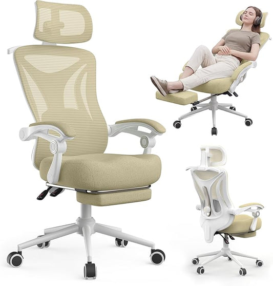 Ergonomic Office Chair - Adjustable Lumbar & Headrest, 90-160° Reclining with Footrest, Breathable Mesh Back - Home Office/Gaming Computer Chair