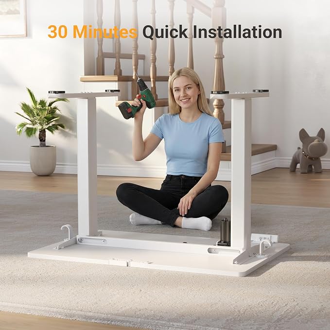YDN Electric Standing Desk Adjustable Height, 40 x 24 Inches Stand up Desk with Cable Management, Home Office Desks with Splice Board & White Frame, White Top