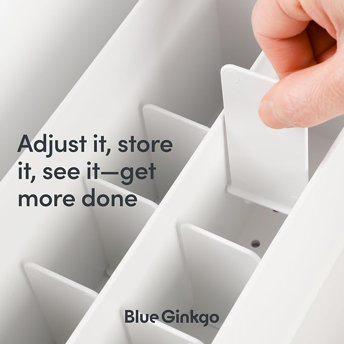 BLUE GINKGO Desk Organizer, Office Supplies, White, Made in Korea | Multi-Compartment. Adjustable. Everyday Storage.