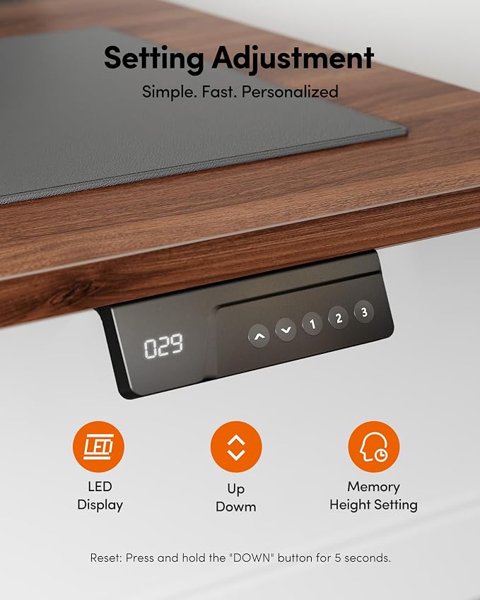 FEZIBO Standing Desk, 55×28 Inches Electric Height Adjustable, Sit Stand Up, Computer Office Desk with Splice Board, Black Frame/Black Walnut TOP