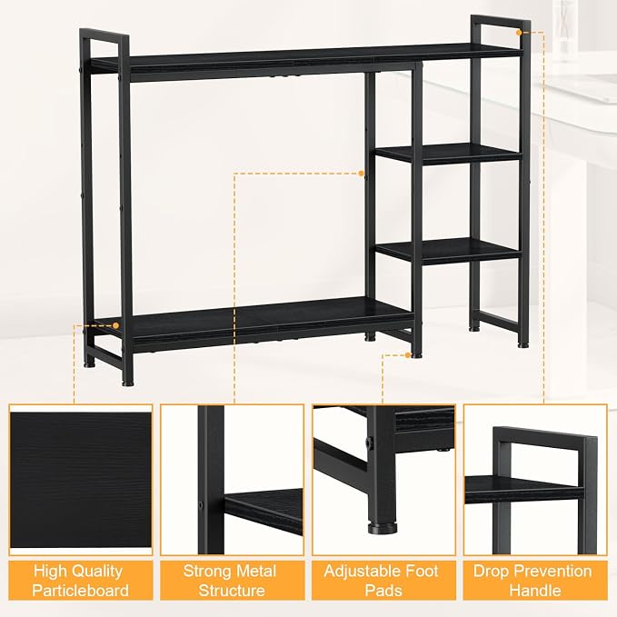 Snughome Adjustable Desk Shelf with Monitor Stand, 38.6" Desktop Organizer Hutch, Height Adjustable Computer Monitor Riser & 4 Tier Storage Bookshelf for Home Office Dorm, Black