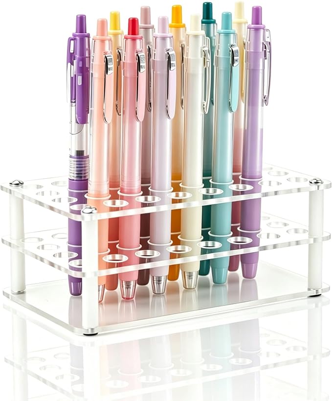 Acrylic Pen Display Holder, 32-Slots Pencil Display Stand Clear Paint Brush Holder Rack Organizer for Pens Pencils Artist (32)