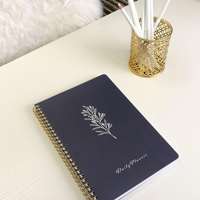 BLU MONACO | Grey Hourly Daily Planner 80 Days Undated | Daily Planner 2025-2026 Hourly Schedule | Spiral Botanical Business Work Organizer Notebook with Notes Section
