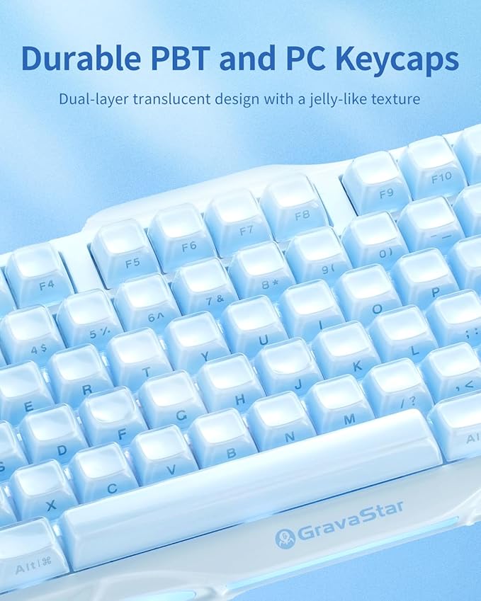 GravaStar Mercury K1 75% Blue Gaming Keyboard, Aluminum Alloy Mechanical Keyboard, Gasket Hot-Swap Socket, Linear Switches, RGB Backlit, Wireless Keyboard for Gaming, Office, and Gifts【Ice Blue】