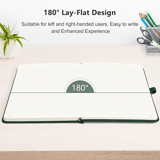 RETTACY Lined Journal Notebook, 192 Numbered Pages, A5 Medium Size (5.7'' x 8.3''), for Men & Women, Journaling, Writing, Work & Office, Leather Hardcover, 100 GSM Thick Paper (Dark Green)