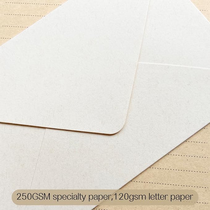 Tuhangcc Premium Velvet-Touch Stationery Set Unique Design with 24 Writing Sheets, 12 Envelopes (4x6) & 12 Gold Stickers - Elegant Writing Kit for Love Letters & Party Invitations(Ivory White Sticker)