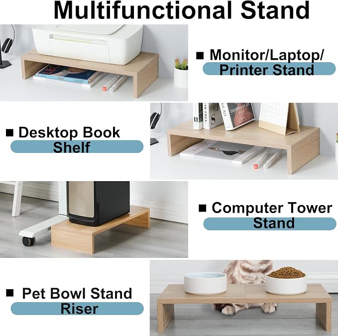TEAMIX 2 Pack Monitor Stand Riser-20 inch, Wooden Desktop Riser for TV/PC/Laptop/Printer, Cozy Monitor Riser with Storage, Computer Stand Space-Saving