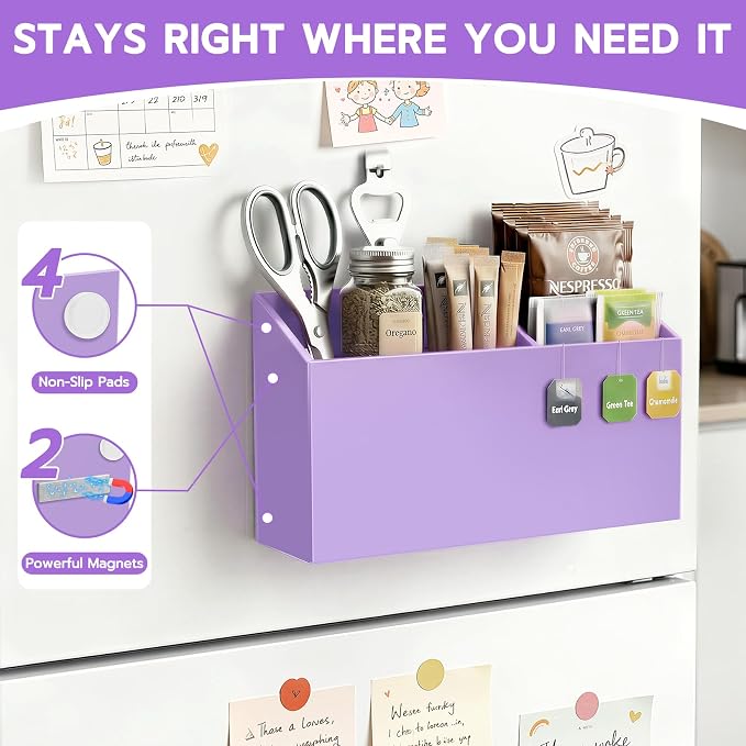 MR.MATE Magnetic Pen Holder, Magnetic Dry Erase Marker Holder for Whiteboard, Non-Slip Pencil Cup Holders for Fridge, Magnet Locker Organizer for Office Classroom Desk Accessories (Purple)
