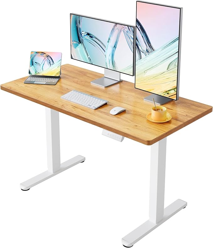 HUANUO Electric Standing Desk,40" x 24" Height Adjustable Desk, 4 Memory Height Settings, Sit to Stand Up Desk for Home Office, with Headphone Hook, Cable Manager, Light Vintage Brown
