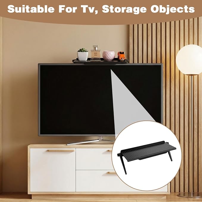 8pcs TV Shelf Adjustable Monitor Top Stand, Black ABS Storage for Video Game Consoles, Media Boxes, Routers, Remote Controls, Decorative Shelving for Home and Office, 11.8 x 4.5 inches