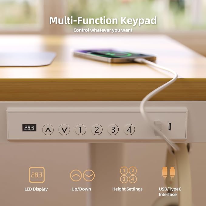 Claiks Bamboo Standing Desk with Drawers & USB Ports 48x24 Bamboo | Quick Install, Tape-C Port, USB Ports