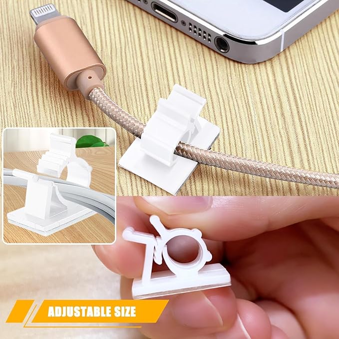 Viaky 30Pcs Self-Adhesive Cable Clips White,Adjustable Cable Organizer Clip | Reusable Nylon Cord Holder,Wire Clips Indoor Outdoor Desk Wall Wiring Wire Fixing Management for Cable Width 0.3''(8mm)