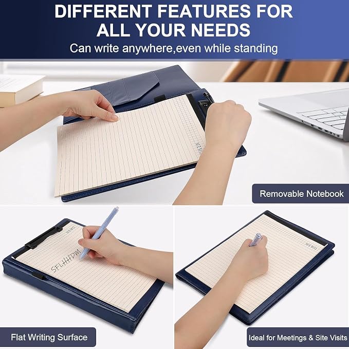 Portfolio Binder, Portfolio Folder Padfolio with A4 Clipboard, PU Leather Portfolio Clipboard Business Binder Writing Clip Board Organizer for Legal Documents Business Card Men Women