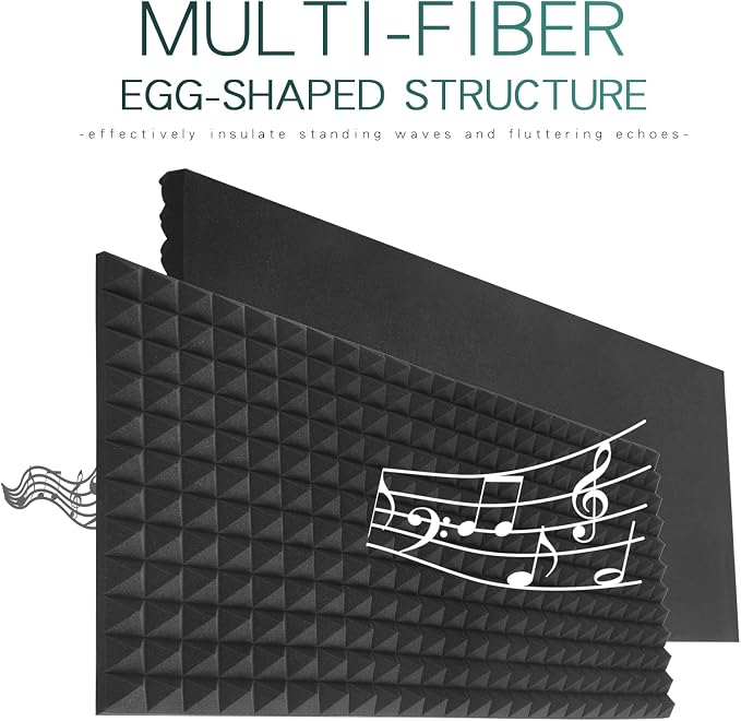 2 Pack Black Acoustic Foam Panels,48x24x2 Inch Sound Proof,High Density Soundproof Wall Panels,Fireproof Cancelling Foam Studio (Black, 2 PCS)