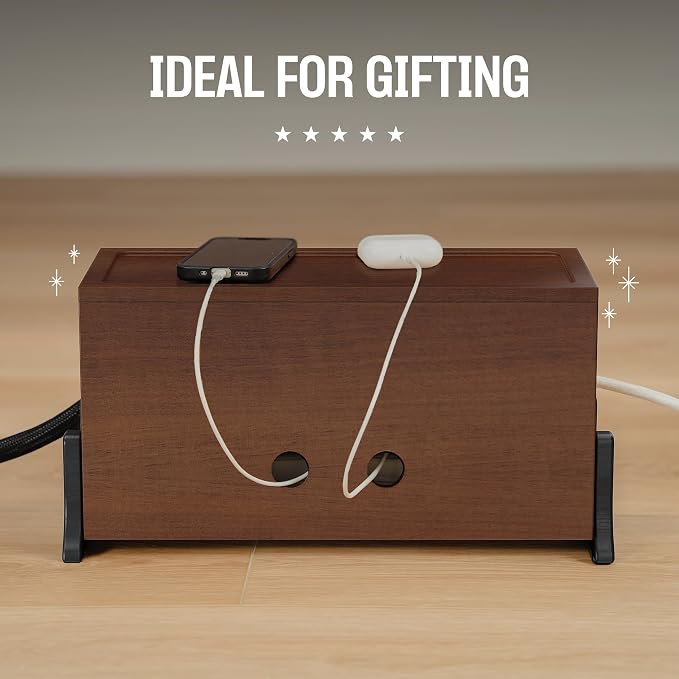 COREMINDED Extra Large Cable Management Box, Wood Cord Hider Box & Organizer for Power Strip, TV Wires & Desk Cable Storage