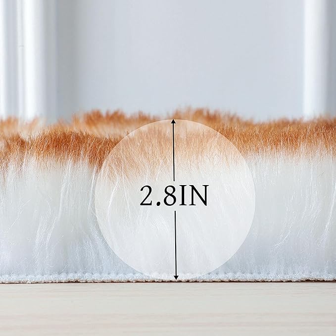 linmopm Faux Fur Sheepskin Rug, 2x3 ft, White and Yellow | Shag Fluffy Fuzzy, High-Density Cushion, For Bedroom Bedside Living Room, Plush Carpet, Sofa Cover