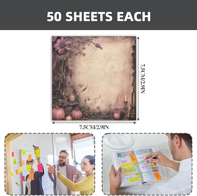 4-Pads 3x3 Sticky Notes, Vintage Memo Pads with High-Adhesive, Self-Stick Notes, Reusable & Tearable for Journal Planners Office School Home, Retro Stationery Gift - Gothic Rose