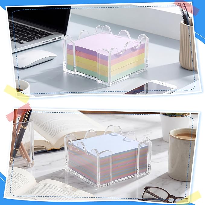 Acrylic Sticky Note Holder, 3x3 Crystal Clear Sticky Note Dispenser with Anti-Slip Base Cute Post It Note Holder Notepad Holder for Office Desk, Home Organizer