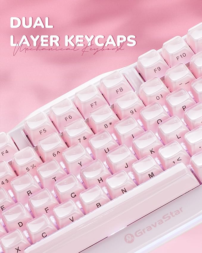 GravaStar Mercury K1 75% Pink Wireless Keyboard, Aluminum Alloy Exoskeleton Design Mechanical Gaming Keyboard, Gasket Hot-Swap Socket, Linear Switches, RGB Backlit【Sakura Pink】