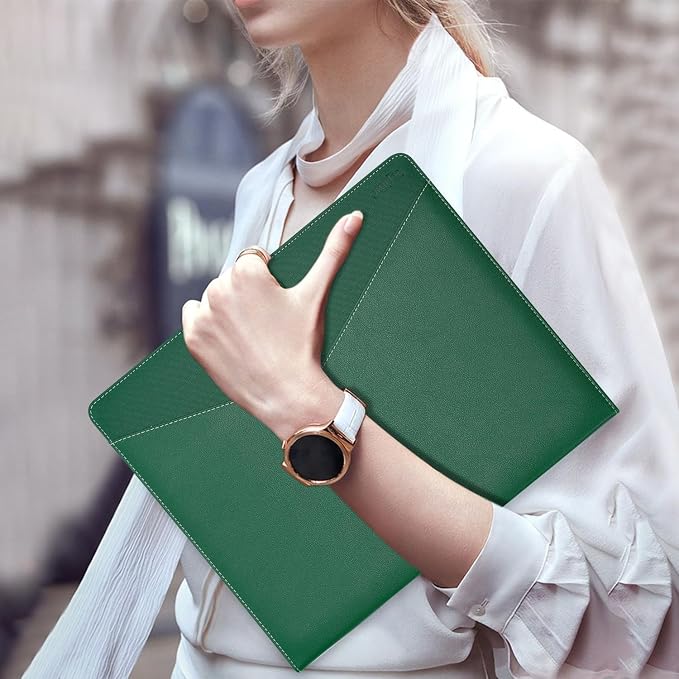 Toplive Padfolio 3 Ring Binder Organizer Business Portfolio Folder for Women, A4/ Letter Size PU Leather Portfolio Padfolio for Interview Conference Presentation, Dark Green